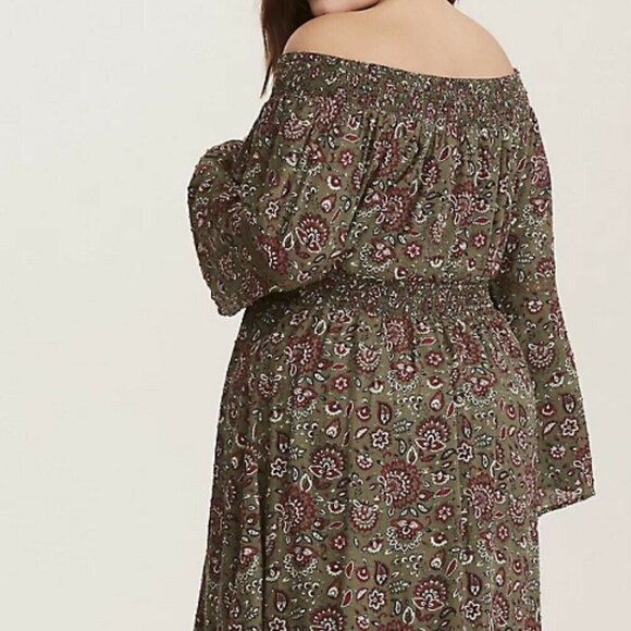 Torrid Multi Color Floral Off Shoulder Lace Up Challis Skater Dress 1X EUC - Picture 9 of 10